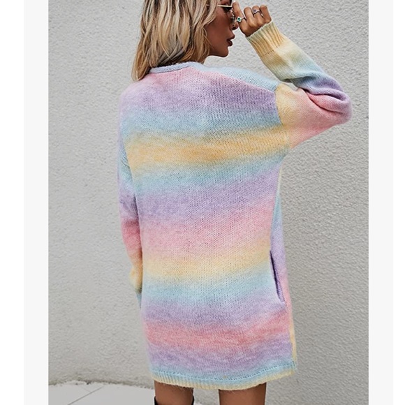 ECOWISH Womens Cardigan Striped Long Sleeve Open Front Casual Knit Sweater - Picture 6 of 7